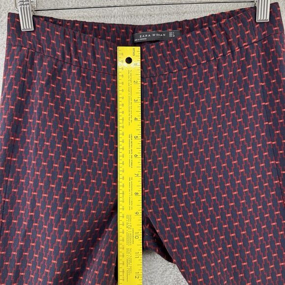 Zara Pants Women M Red Navy Blue Pull ON Elastic Waist Bootcut Mid Rise Stretch - Picture 11 of 13